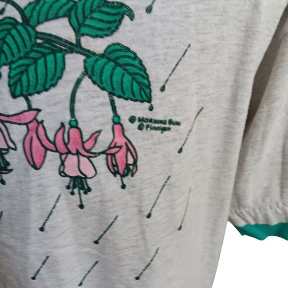 Medium Vintage T-shirt Single Stitch Morning Sun Fuchsia Flower 1980's Heather - Picture 3 of 7
